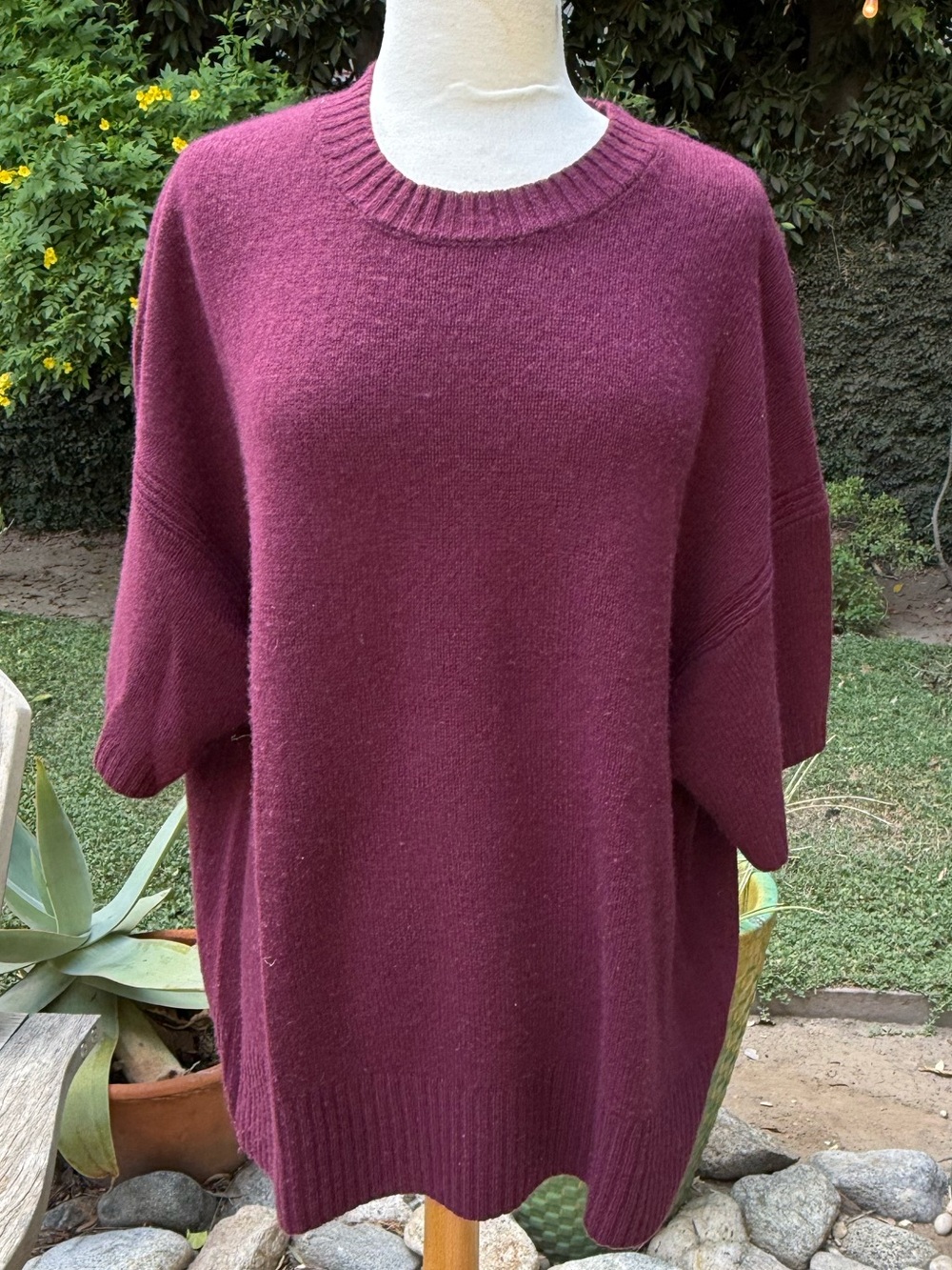 J. Crew Burgundy Short-Sleeve Crewneck Lambswool Sweater